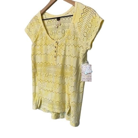 NWT Free People XS Yellow Burnout Distressed Tee Shirt Sunshine Top - Picture 3 of 10